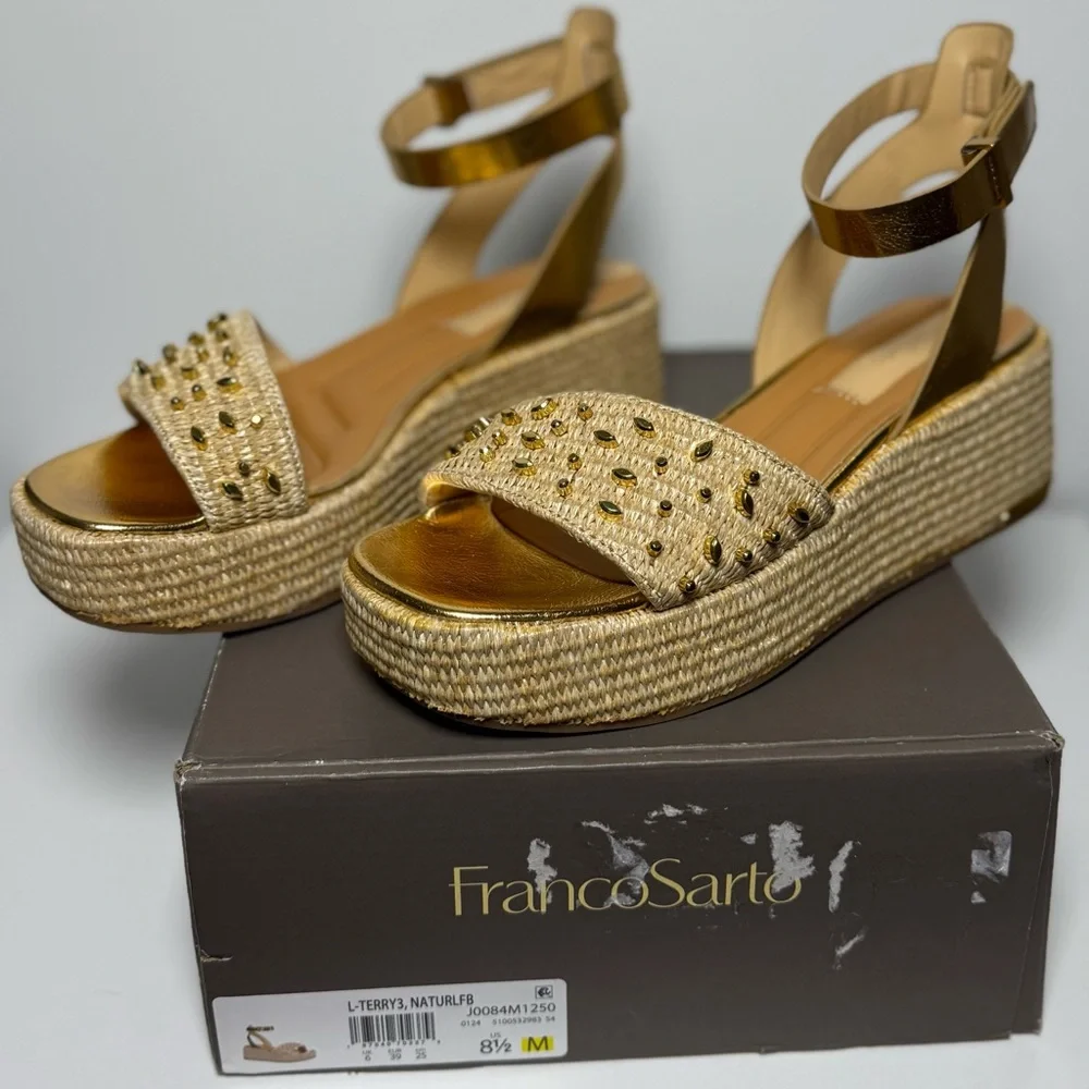 Franco Sarto NWT Gold Studded Terry Platform Wedge Sandal